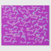 Papier Cadeau Merci Holographe Script Sirène rose Fuchsia (Plat)