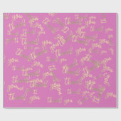 Papier Cadeau Merci Pink Kraft Gold Mariage Anniversaire (Plat)