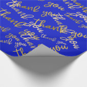 Papier Cadeau Merci Script Sirène Or Faveur Bleu (Coin)