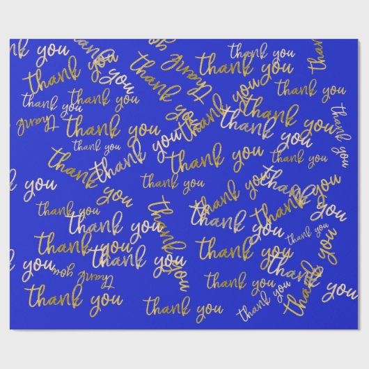 Papier Cadeau Merci Script Sirène Or Faveur Bleu (Plat)