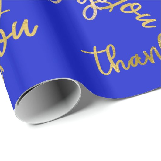 Papier Cadeau Merci Script Sirène Or Faveur Bleu (Coin rond)