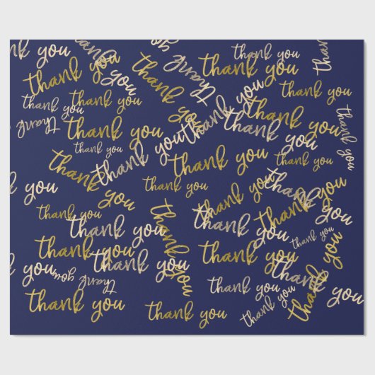 Papier Cadeau Merci Script Sirène Or Mariage Faveur Bleu (Plat)