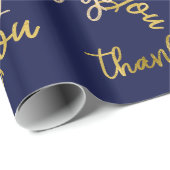 Papier Cadeau Merci Script Sirène Or Mariage Faveur Bleu (Coin rond)