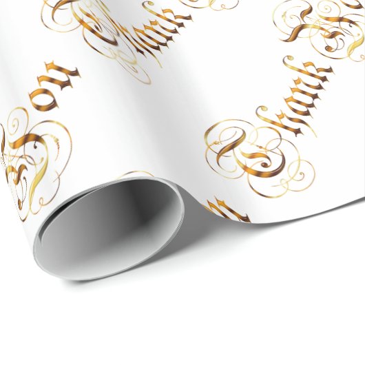 Papier Cadeau Merci. texte d'or (Coin rond)