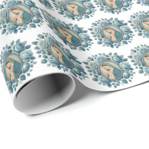 Papier Cadeau Mère catholique Mary Roses bleus