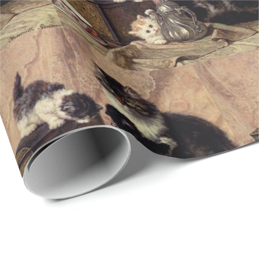 Papier Cadeau Mère chat et chatons (Coin rond)