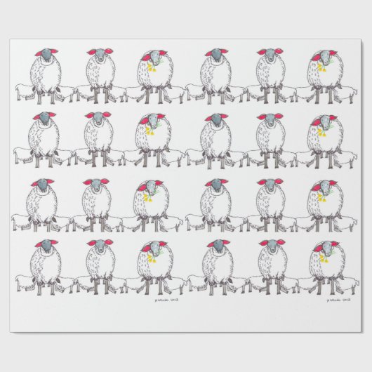 Papier Cadeau Mère et bébé Moutons de Noël (Plat)