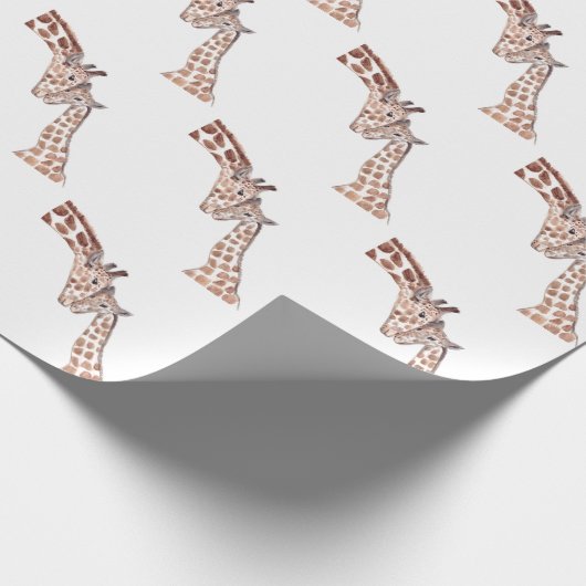 Papier Cadeau Mère girafe avec bébé aquarelle Safari mignon (Coin)