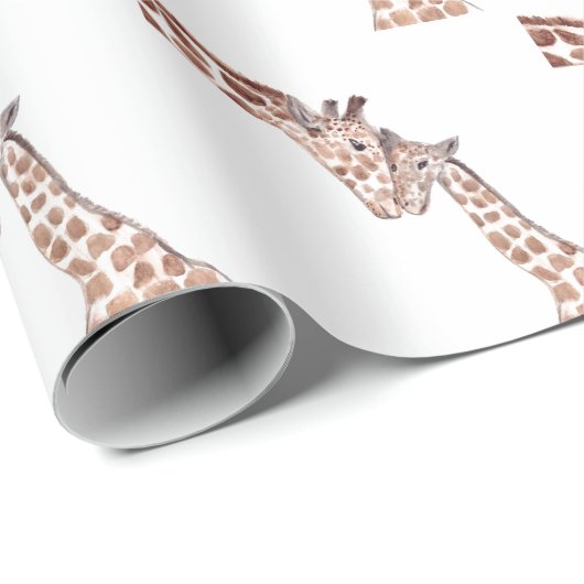 Papier Cadeau Mère girafe avec bébé aquarelle Safari mignon (Coin rond)