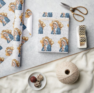 Papier Cadeau Mère Marie Auréole Florale Catholique Chrétienne