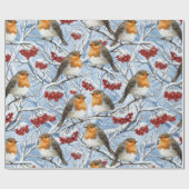 Papier Cadeau Merles d'hiver et Branches enneigées (Plat)