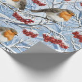 Papier Cadeau Merles d'hiver et Branches enneigées (Coin)
