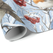 Papier Cadeau Merles d'hiver et Branches enneigées (Coin rond)