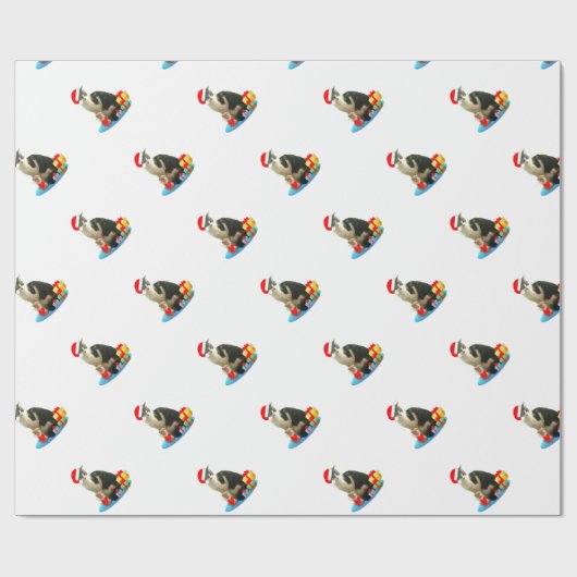 Papier Cadeau Merlin Chat de Noël mignon (Plat)