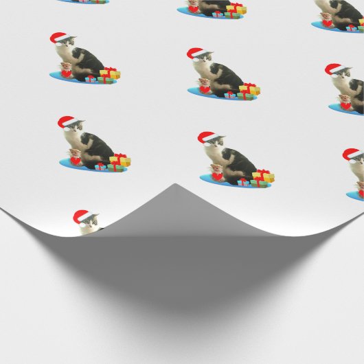 Papier Cadeau Merlin Chat de Noël mignon (Coin)