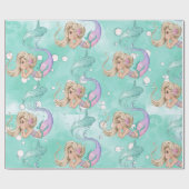 Papier Cadeau Mermaid Bubbles mignon rose bleu cadeau (Plat)