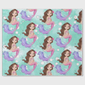 Papier Cadeau Mermaid Dark Hair Bubbles rose Bleu (Plat)