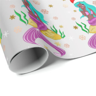 Papier Cadeau Mermaid de Noël magnifique flocon d'or motif