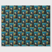 Papier Cadeau Mermaid Dragon Imaginaire bleu (Plat)