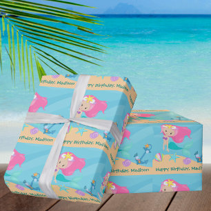 Papier Cadeau Mermaid Girl Anniversaire Plage Plutôt Personnalis