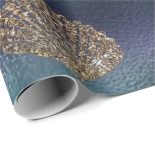Papier Cadeau Mermaid Ocean Parties scintillant Blue Navy Gold S