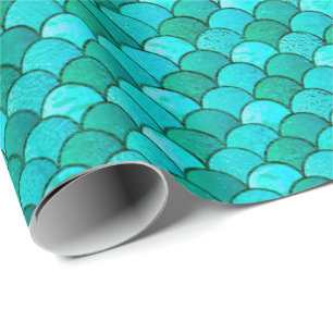 Papier Cadeau Mermaid Scales Parties scintillant Blue Ocean Aqua
