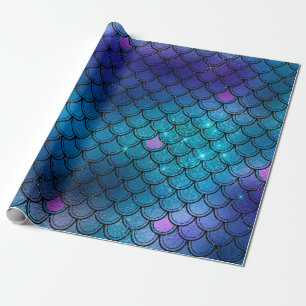 Papier Cadeau Mermaid Scales Parties scintillant rose Black Blue
