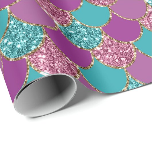 Papier Cadeau Mermaid Scales Parties scintillant Violet Fuchsia (Coin rond)