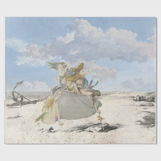 Papier Cadeau Mermaid Vintage Decoupage Plage Starfish Océan (Plat)