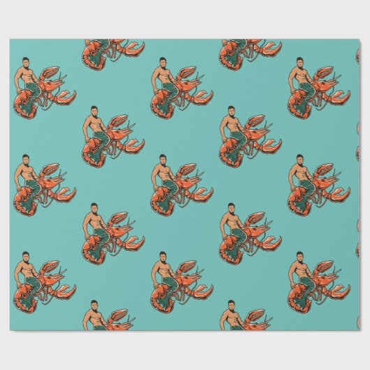 Papier Cadeau Merman Riding Lobster (Plat)