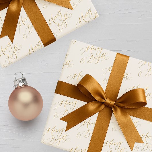 Papier Cadeau Merry & Bright Gold Script Christmas