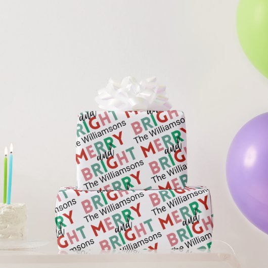 Papier Cadeau Merry & Bright Modern Nom simple Répéter le Motif (Cadeaux de fête)