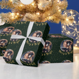 Papier Cadeau Merry & Bright Photo Green Gold Starlight
