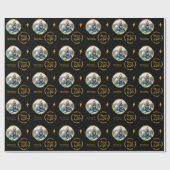 Papier Cadeau Merry & Bright w. Photo personnalisée - Or et Noir (Plat)
