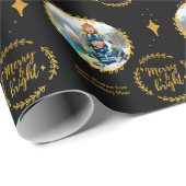 Papier Cadeau Merry & Bright w. Photo personnalisée - Or et Noir (Coin rond)