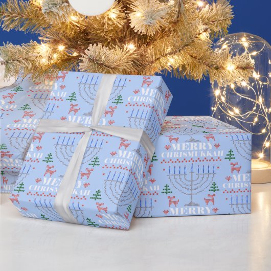 Papier Cadeau Merry Chrismukkah Pixel Reindeer et Menorah (Vacances)