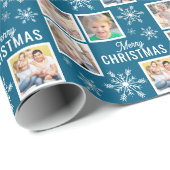 Papier Cadeau Merry Christmas 4 Photos Snowflake Christmas Blue (Coin rond)