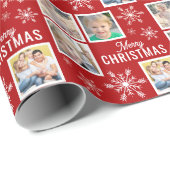 Papier Cadeau Merry Christmas 4 Photos Snowflake Christmas Red (Coin rond)