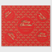 Papier Cadeau Merry Christmas Gold Foil Script Bright Red (Plat)