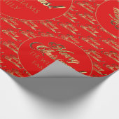 Papier Cadeau Merry Christmas Gold Foil Script Bright Red (Coin)