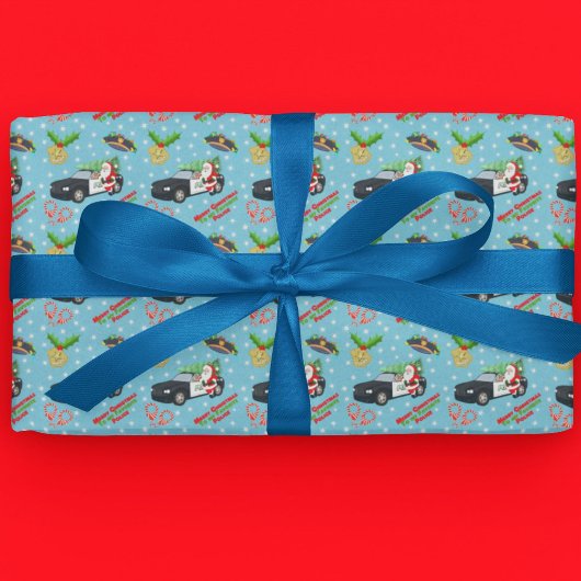 Papier Cadeau Merry Christmas Police Officer Santa Cop Car