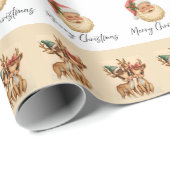 Papier Cadeau Merry Christmas Santa & Reindeer Wrapping Paper (Coin rond)
