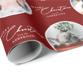 Papier Cadeau Merry Christmas Script Custom Text 28 Photo (Coin rond)