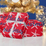 Papier Cadeau Merry Christmas Starfish Rouge Blanc Bleu Nautique<br><div class="desc">Conçu avec des motifs d'étoiles de mer et message "Joyeux Noël" en arrière - plans multicolores de rouge,  bleu et blanc ! Vous pouvez changer les couleurs comme vous voulez!</div>