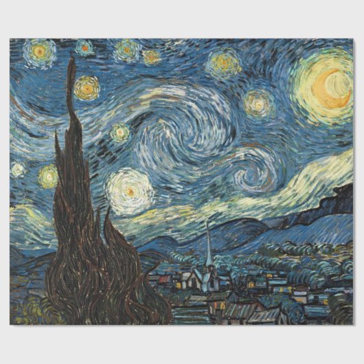 Papier Cadeau Merry Christmas Starry Night par Vincent van Gogh. (Plat)