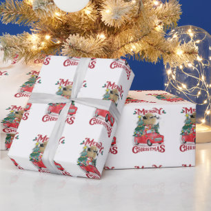 Papier Cadeau Merry Christmas Vintage Red Santa Truck