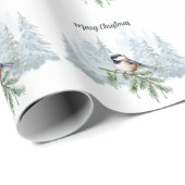 Papier Cadeau Merry Christmas Winter Spruce Tree Chickadee (Coin rond)