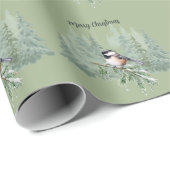 Papier Cadeau Merry Christmas Winter Spruce Tree Chickadee (Coin rond)