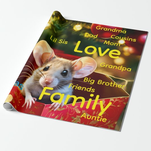 Papier Cadeau Merry Christmas Wrapping Family Love Mouse  (Déroulé)