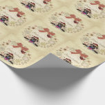 Papier Cadeau Merry Christmas Wreath avec Père Noël Sheep et Bir<br><div class="desc">Ce joli papier d'emballage Joyeux Noël présente une couronne de style vintage faite de flocons de neige uniques et surmontée d'une belle proue. Il y a aussi un mouton portant un chapeau de Père Noël,  ouvrant un cadeau et passer du temps de qualité avec son ami oiseau rouge.</div>